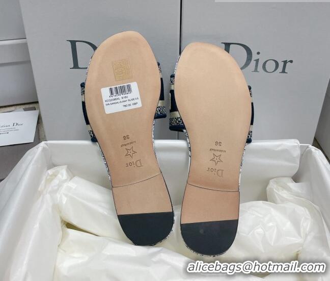 Top Design Dior Dway Flat Slides in Blue Multicolor Cotton with Reve d'Infini Embroidery 3022301