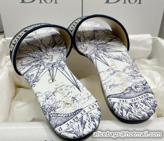 Top Design Dior Dway Flat Slides in Blue Multicolor Cotton with Reve d'Infini Embroidery 3022301