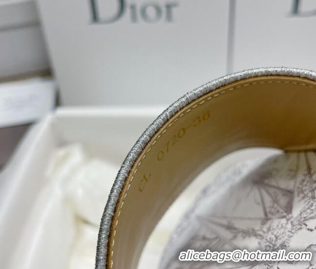 Sophisticated Dior Dway Flat Slides in White and Grey Cotton with Reve d'Infini Embroidery 022302