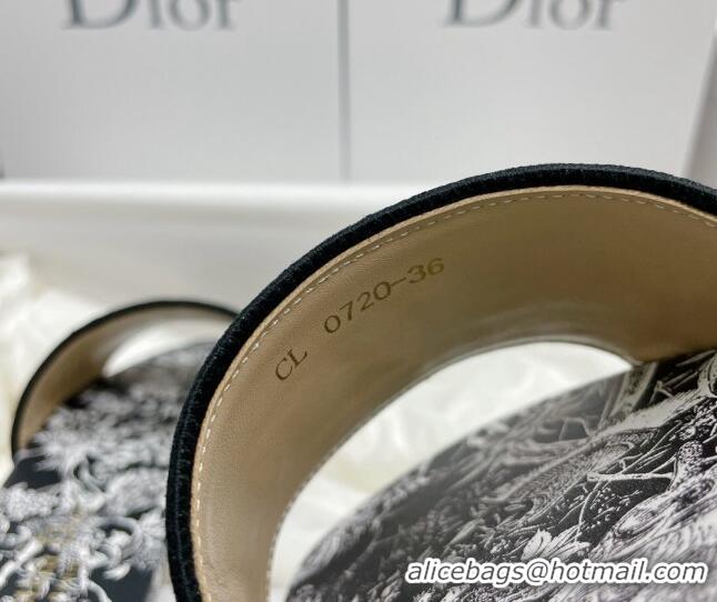 Duplicate Dior Dway Flat Slides in Black Cotton Embroidered with Dior Jardin d'Hiver Motif 022303