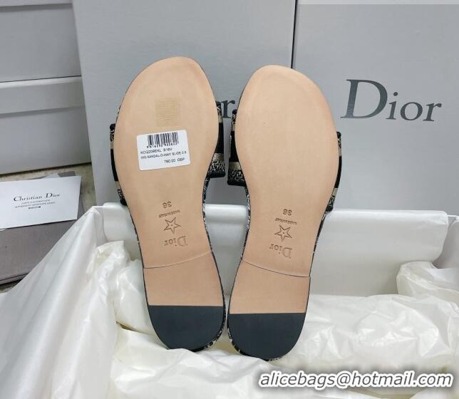 Duplicate Dior Dway Flat Slides in Black Cotton Embroidered with Dior Jardin d'Hiver Motif 022303