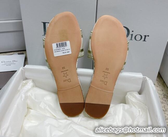 Hot Style Dior Dway Flat Slides in Gold Cotton Embroidered with Dior Jardin d'Hiver Motif 022304