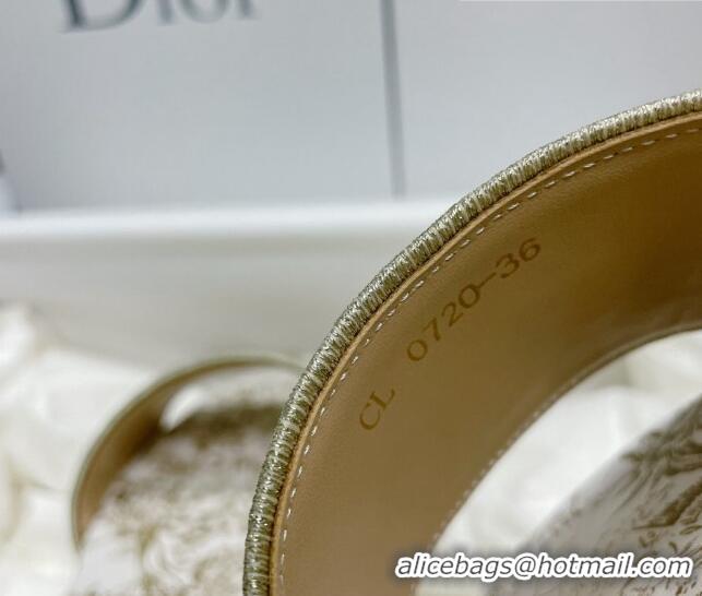 Hot Style Dior Dway Flat Slides in Gold Cotton Embroidered with Dior Jardin d'Hiver Motif 022304