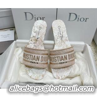 Crafted Dior Dway Flat Slides in Light Pink Cotton Embroidered with Dior Jardin d'Hiver Motif 3022305