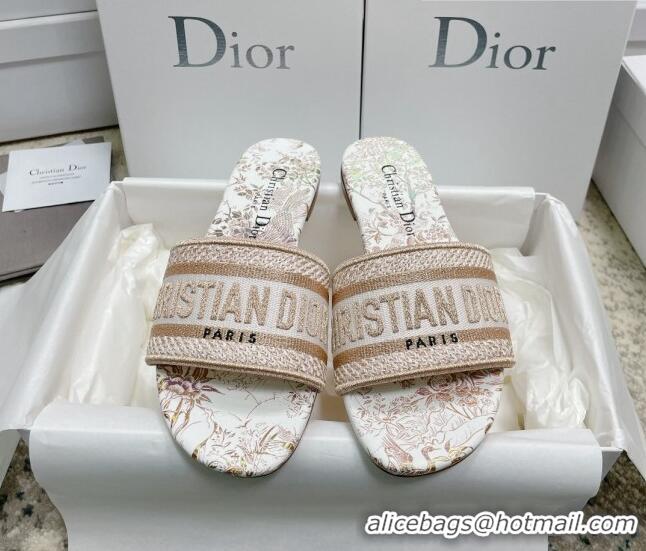 Crafted Dior Dway Flat Slides in Light Pink Cotton Embroidered with Dior Jardin d'Hiver Motif 3022305