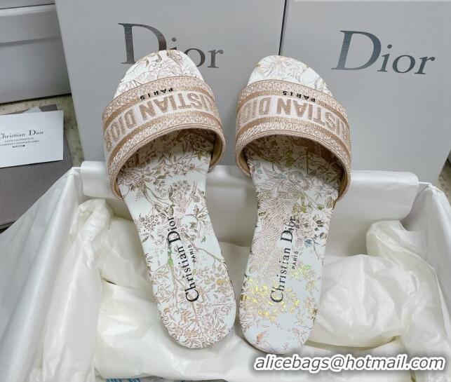 Crafted Dior Dway Flat Slides in Light Pink Cotton Embroidered with Dior Jardin d'Hiver Motif 3022305