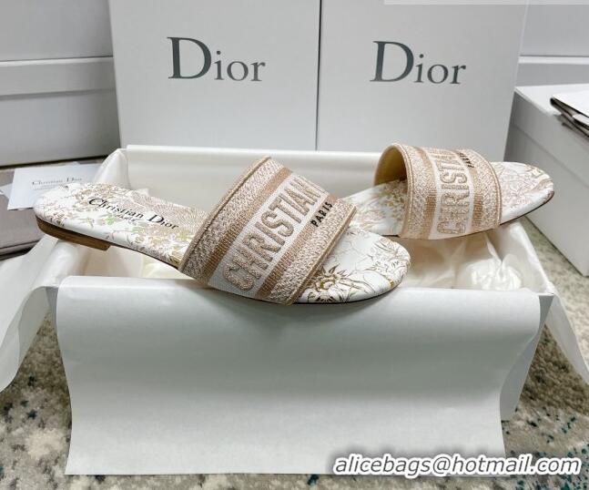 Crafted Dior Dway Flat Slides in Light Pink Cotton Embroidered with Dior Jardin d'Hiver Motif 3022305