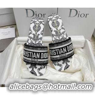 Grade Quality Dior Dway Flat Slides in Black and White Cotton with Dior Bandana Embroidery 3022306