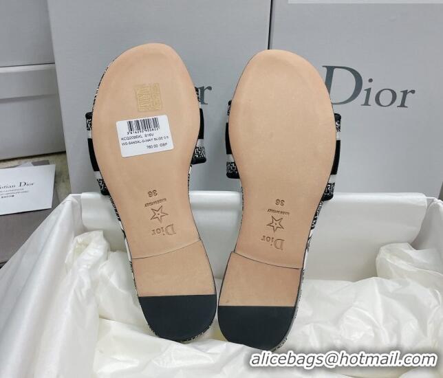 Grade Quality Dior Dway Flat Slides in Black and White Cotton with Dior Bandana Embroidery 3022306