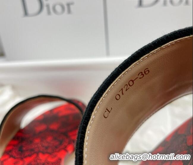 Good Quality Dior Dway Flat Slides in Black and Red Cotton with Dior Bandana Embroidery 022307