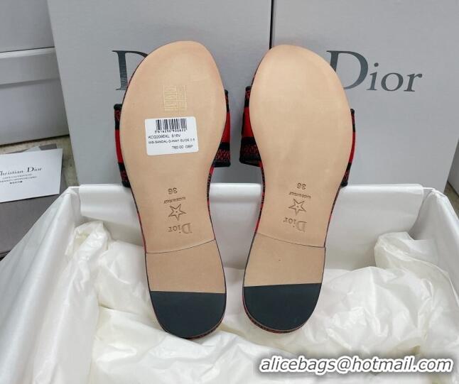 Good Quality Dior Dway Flat Slides in Black and Red Cotton with Dior Bandana Embroidery 022307