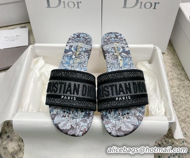 Top Grade Dior Dway Flat Slides in Blue Multicolor Cotton with Dior Jardin Magique Embroidery 022311