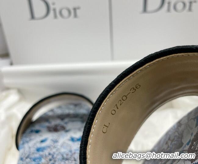 Top Grade Dior Dway Flat Slides in Blue Multicolor Cotton with Dior Jardin Magique Embroidery 022311