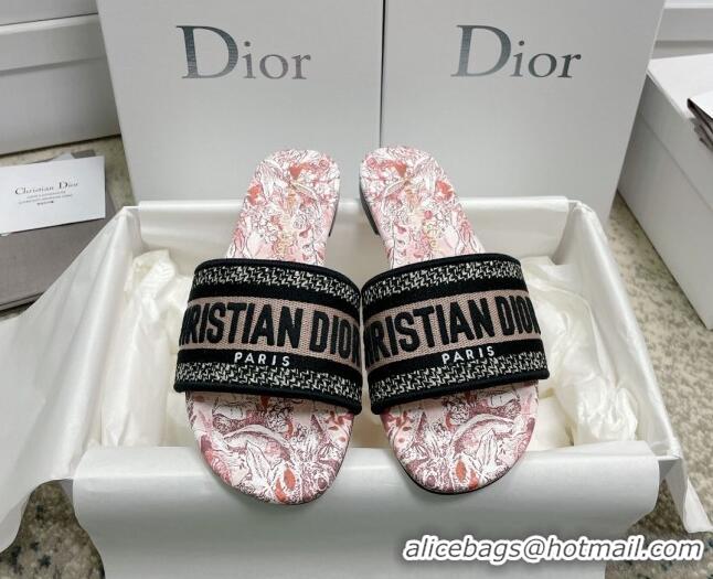 Cheap Price Dior Dway Flat Slides in Pink Multicolor Cotton with Dior Jardin Magique Embroidery 022312