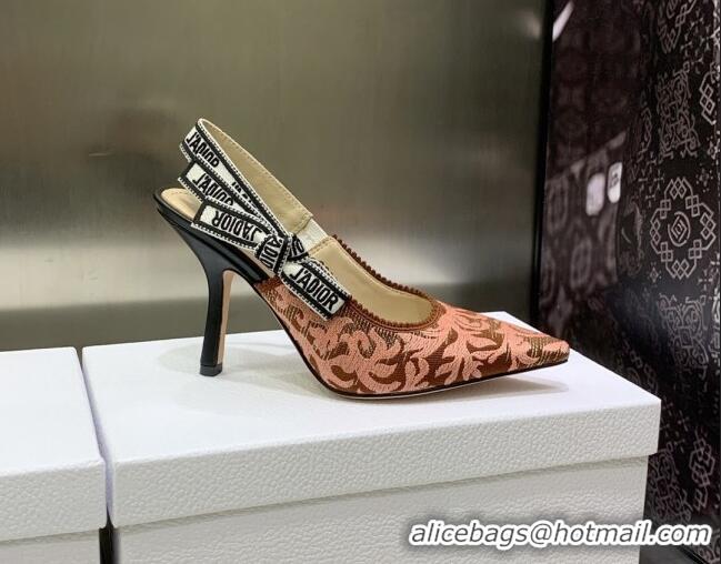 Unique Style Dior J'Adior Slingback Pumps 9.5cm in Pink and Brown Embroidered Cotton 022314