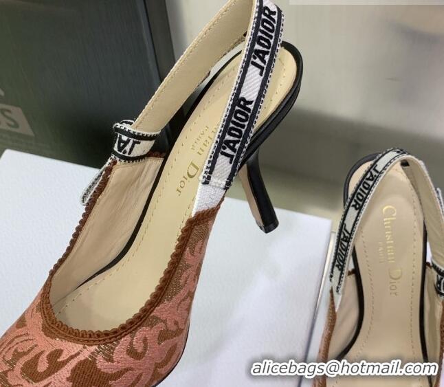 Unique Style Dior J'Adior Slingback Pumps 9.5cm in Pink and Brown Embroidered Cotton 022314