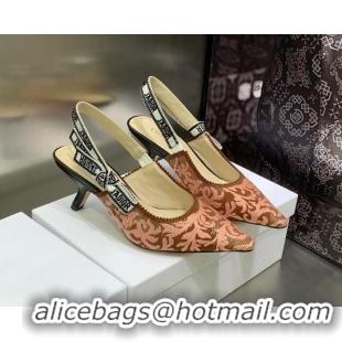 Best Product Dior J'Adior Slingback Pumps 6.5cm in Pink and Brown Embroidered Cotton 022315