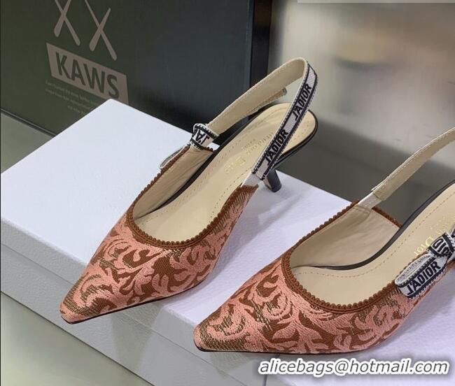 Best Product Dior J'Adior Slingback Pumps 6.5cm in Pink and Brown Embroidered Cotton 022315