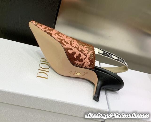 Best Product Dior J'Adior Slingback Pumps 6.5cm in Pink and Brown Embroidered Cotton 022315