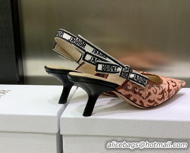 Best Product Dior J'Adior Slingback Pumps 6.5cm in Pink and Brown Embroidered Cotton 022315