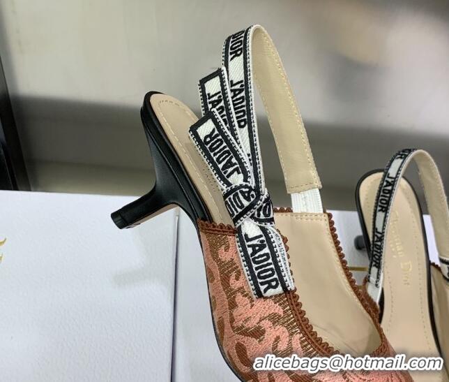 Best Product Dior J'Adior Slingback Pumps 6.5cm in Pink and Brown Embroidered Cotton 022315