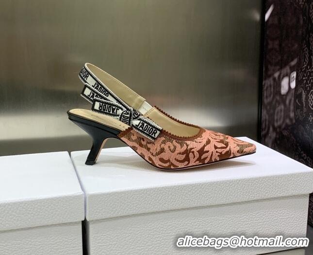 Best Product Dior J'Adior Slingback Pumps 6.5cm in Pink and Brown Embroidered Cotton 022315