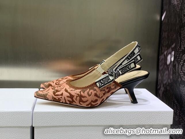 Best Product Dior J'Adior Slingback Pumps 6.5cm in Pink and Brown Embroidered Cotton 022315