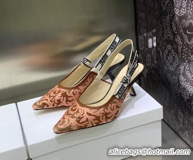 Best Product Dior J'Adior Slingback Pumps 6.5cm in Pink and Brown Embroidered Cotton 022315