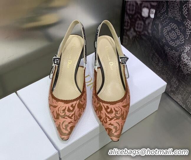 Best Product Dior J'Adior Slingback Pumps 6.5cm in Pink and Brown Embroidered Cotton 022315