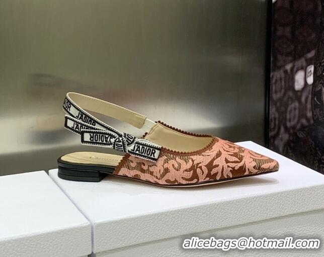 Charming Dior J'Adior Slingback Ballerina Flat in Pink and Brown Embroidered Cotton 022316