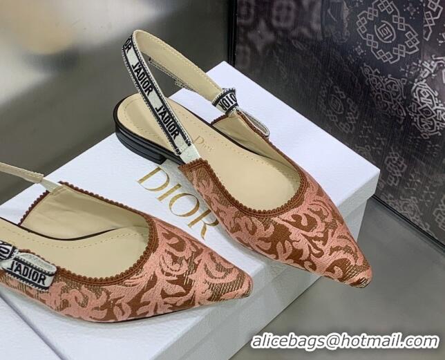 Charming Dior J'Adior Slingback Ballerina Flat in Pink and Brown Embroidered Cotton 022316