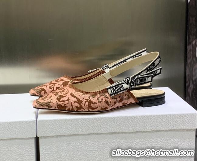 Charming Dior J'Adior Slingback Ballerina Flat in Pink and Brown Embroidered Cotton 022316