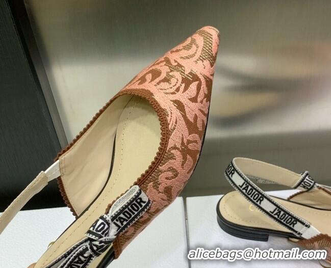 Charming Dior J'Adior Slingback Ballerina Flat in Pink and Brown Embroidered Cotton 022316