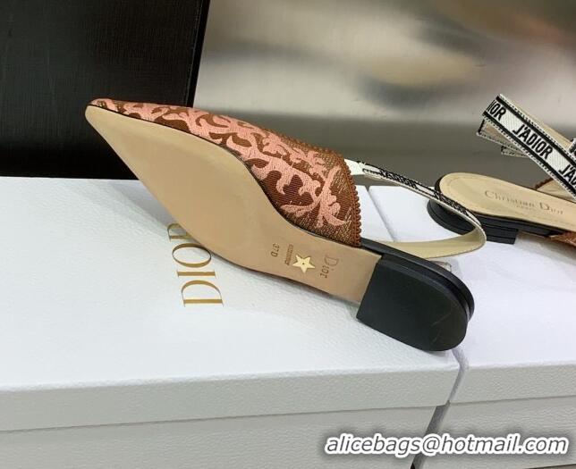 Charming Dior J'Adior Slingback Ballerina Flat in Pink and Brown Embroidered Cotton 022316