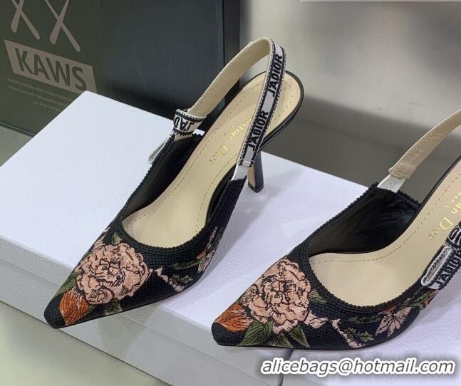 Purchase Dior J'Adior Slingback Pumps 9.5cm in Black Multicolor Cotton with Dior Jardin Botanique Embroidery 022317