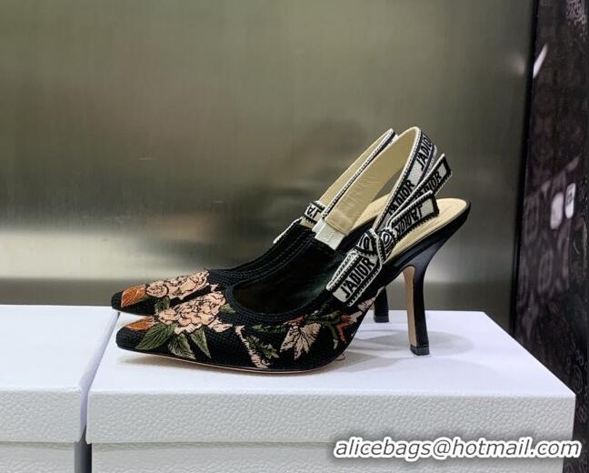 Purchase Dior J'Adior Slingback Pumps 9.5cm in Black Multicolor Cotton with Dior Jardin Botanique Embroidery 022317