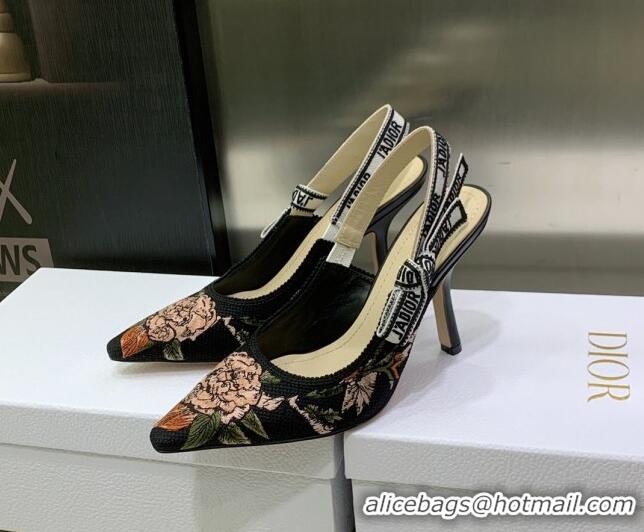 Purchase Dior J'Adior Slingback Pumps 9.5cm in Black Multicolor Cotton with Dior Jardin Botanique Embroidery 022317