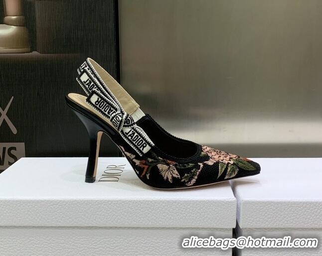 Purchase Dior J'Adior Slingback Pumps 9.5cm in Black Multicolor Cotton with Dior Jardin Botanique Embroidery 022317