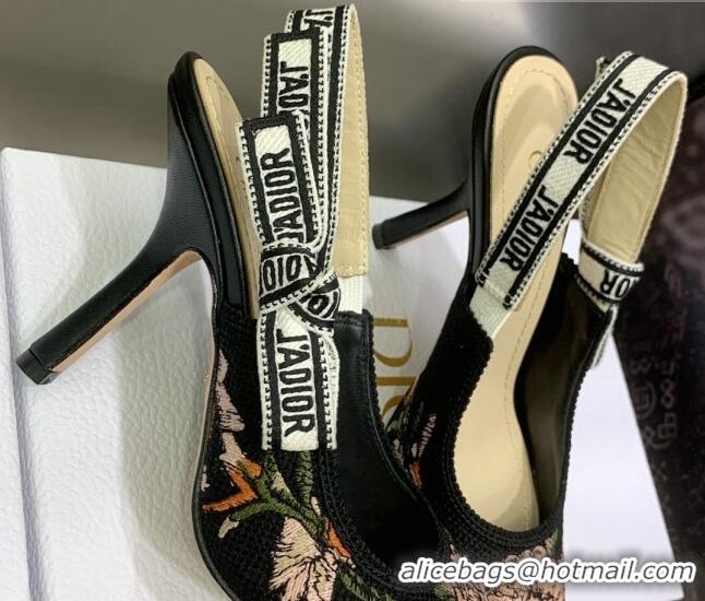 Purchase Dior J'Adior Slingback Pumps 9.5cm in Black Multicolor Cotton with Dior Jardin Botanique Embroidery 022317