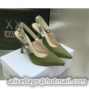 Best Price Dior J'Adior Slingback Pumps 9.5cm in Khaki Green Embroidered Cotton 3022323