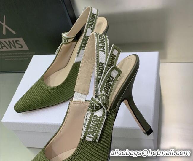 Best Price Dior J'Adior Slingback Pumps 9.5cm in Khaki Green Embroidered Cotton 3022323