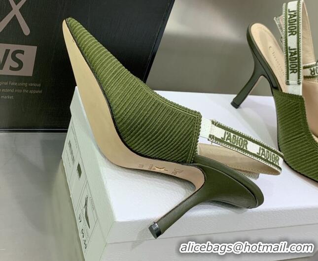 Best Price Dior J'Adior Slingback Pumps 9.5cm in Khaki Green Embroidered Cotton 3022323