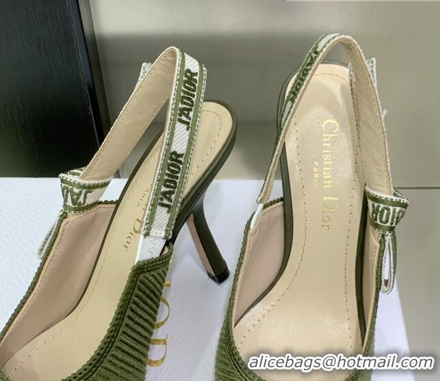 Best Price Dior J'Adior Slingback Pumps 9.5cm in Khaki Green Embroidered Cotton 3022323