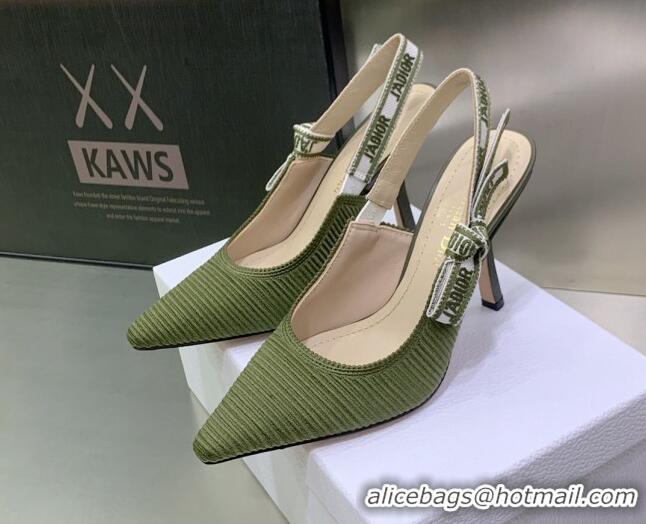 Best Price Dior J'Adior Slingback Pumps 9.5cm in Khaki Green Embroidered Cotton 3022323