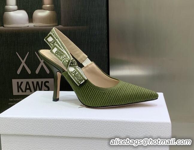 Best Price Dior J'Adior Slingback Pumps 9.5cm in Khaki Green Embroidered Cotton 3022323