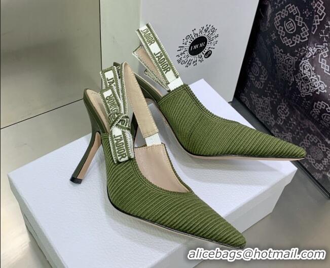 Best Price Dior J'Adior Slingback Pumps 9.5cm in Khaki Green Embroidered Cotton 3022323