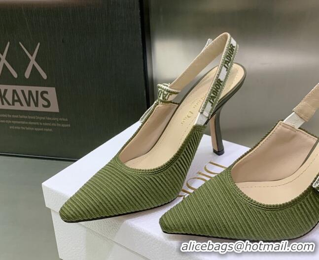 Best Price Dior J'Adior Slingback Pumps 9.5cm in Khaki Green Embroidered Cotton 3022323