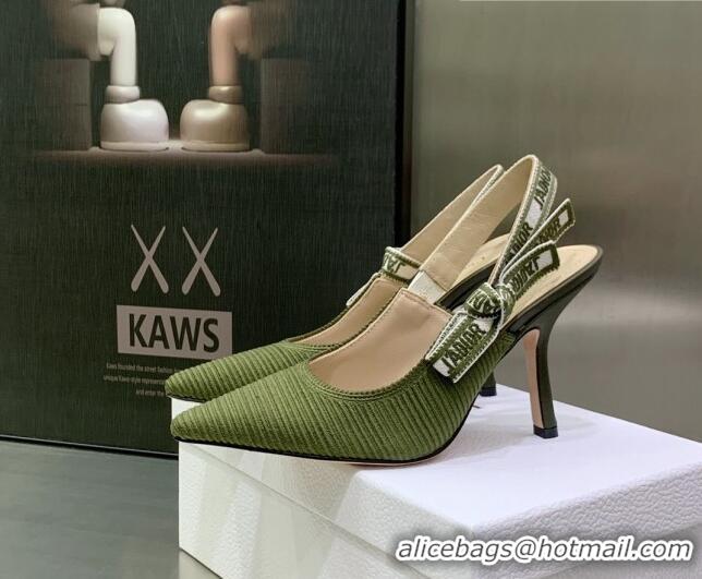 Best Price Dior J'Adior Slingback Pumps 9.5cm in Khaki Green Embroidered Cotton 3022323