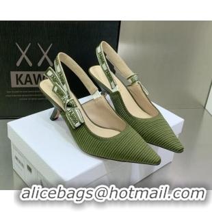 Charming Dior J'Adior Slingback Pumps 6.5cm in Khaki Green Embroidered Cotton 022324