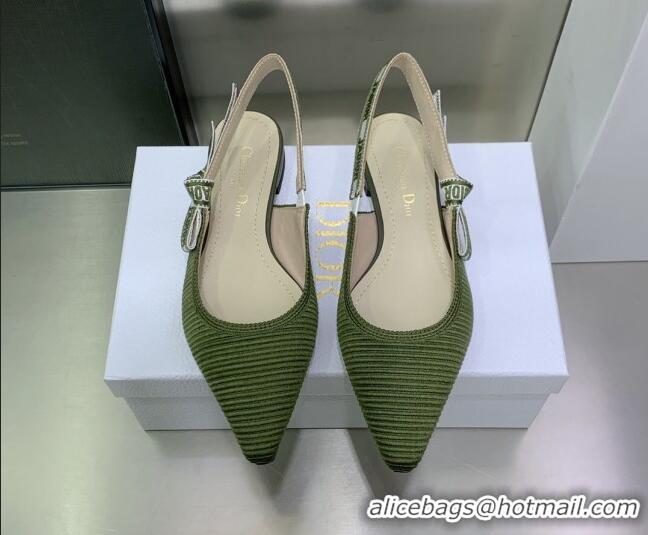 Charming Dior J'Adior Slingback Pumps 6.5cm in Khaki Green Embroidered Cotton 022324